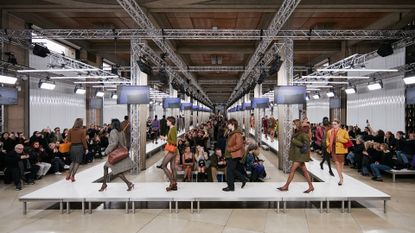 Women on runway at Miu Miu show at Paris Fashion Week A/W 2023