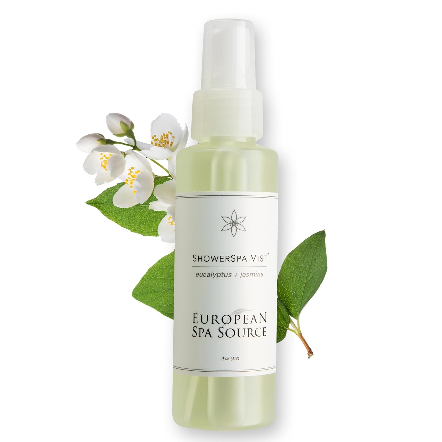 European Spa Source Jasmine + Eucalyptus Showerspa Mist Spray for Aromatherapy, at Home Spa Experience, Sinus Congestion Relief, and Tension Relief, 4 Fl Oz.
