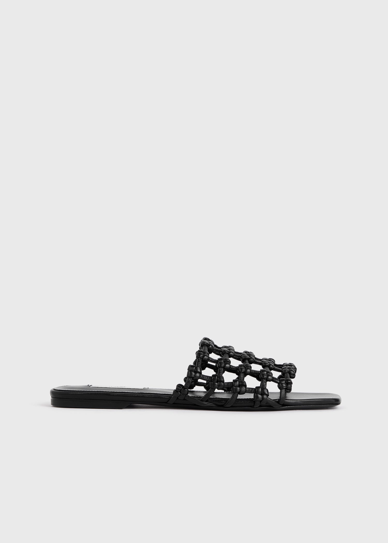 Braided-Leather Bandeau Slides Black