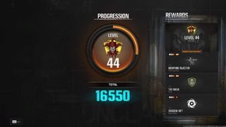 Post match progression screen in Black Ops 6 showing XP gains and rewards for hitting level 44.