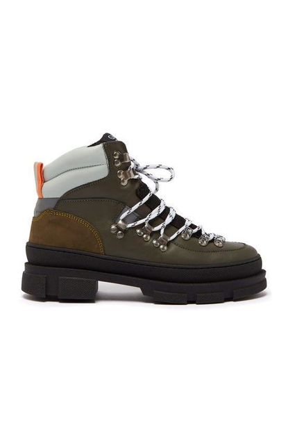 Ganni Suede-Panel Leather Hiking Boots