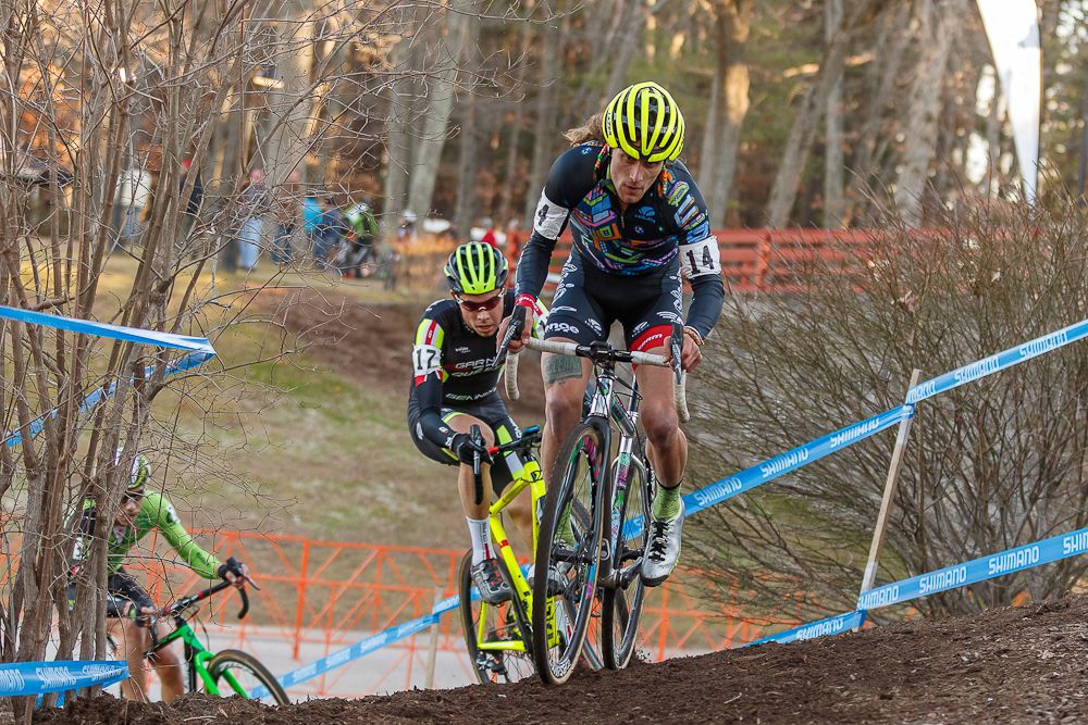 Clark leading Martin and White on a punchy climb