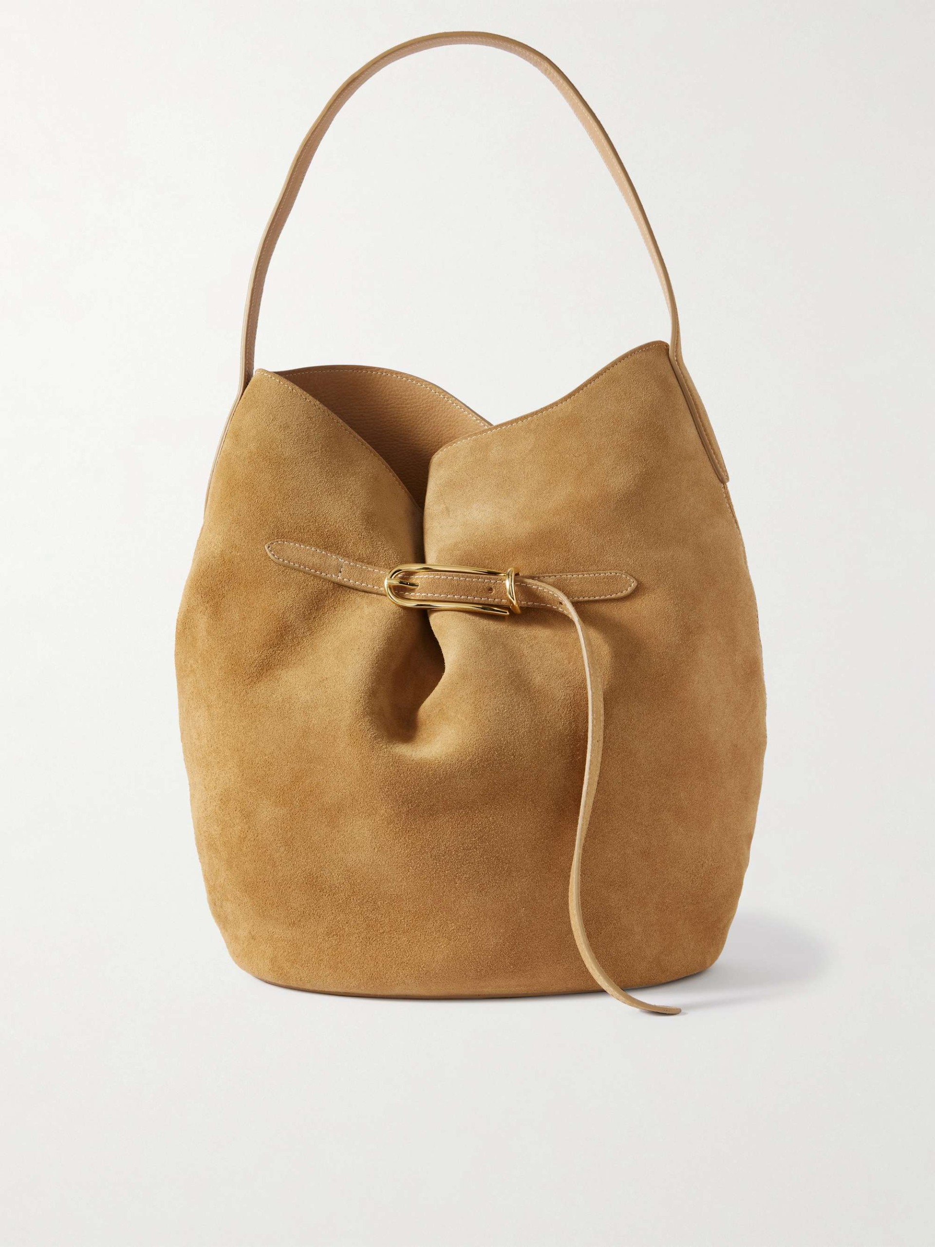 Buckled Suede Bucket Bag