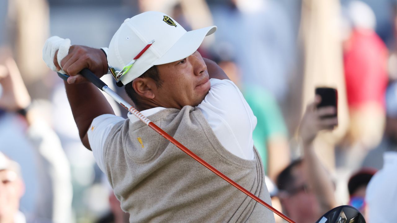 Hideki Matsuyama takes a shot during the 2022 Presidents Cup