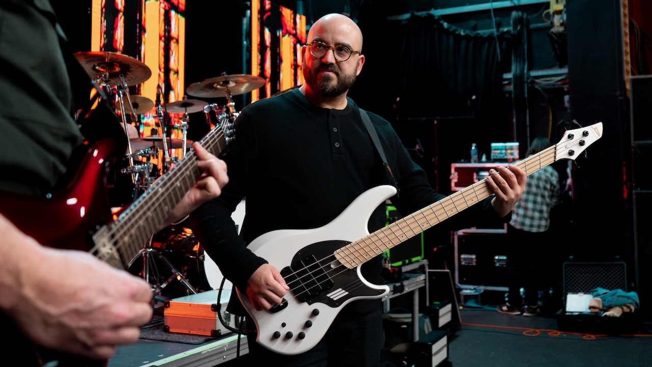 Adam Nolly Getgood onstage with Sikth at Manchester Academy