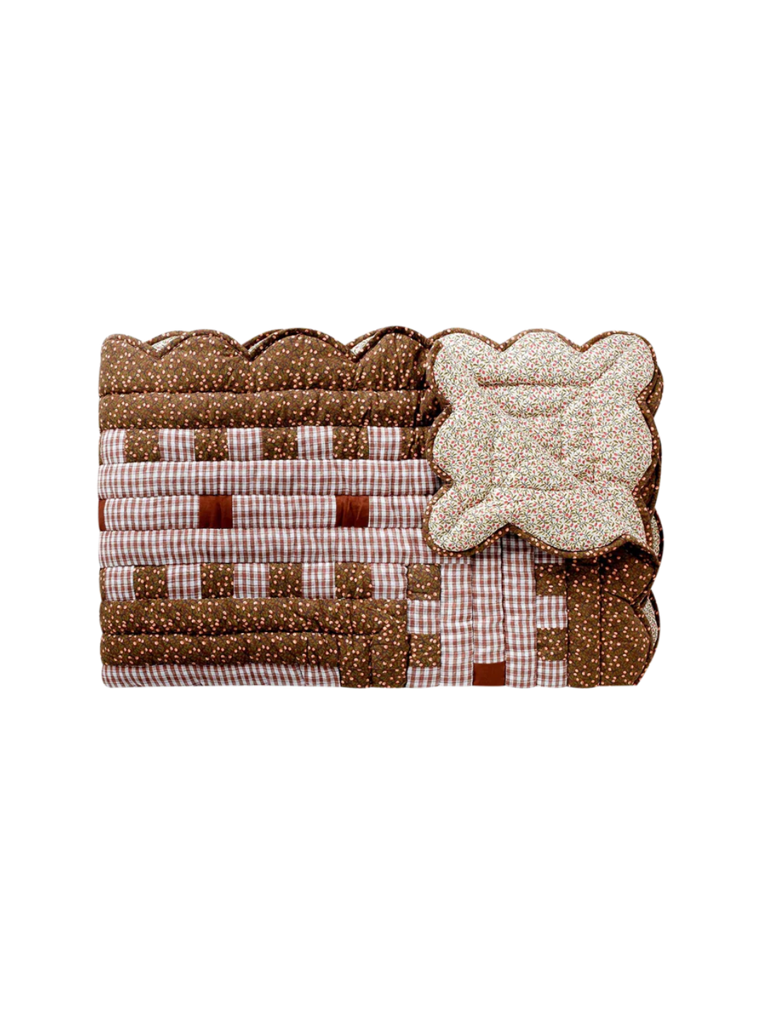 Chocolate Gingham Scalloped Quilt