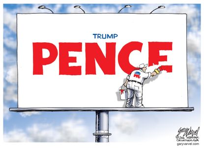 Political cartoon U.S. Donald Trump Mike Pence campaign popularity