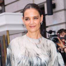 Katie Holmes wears a sheer top and black cargo pants