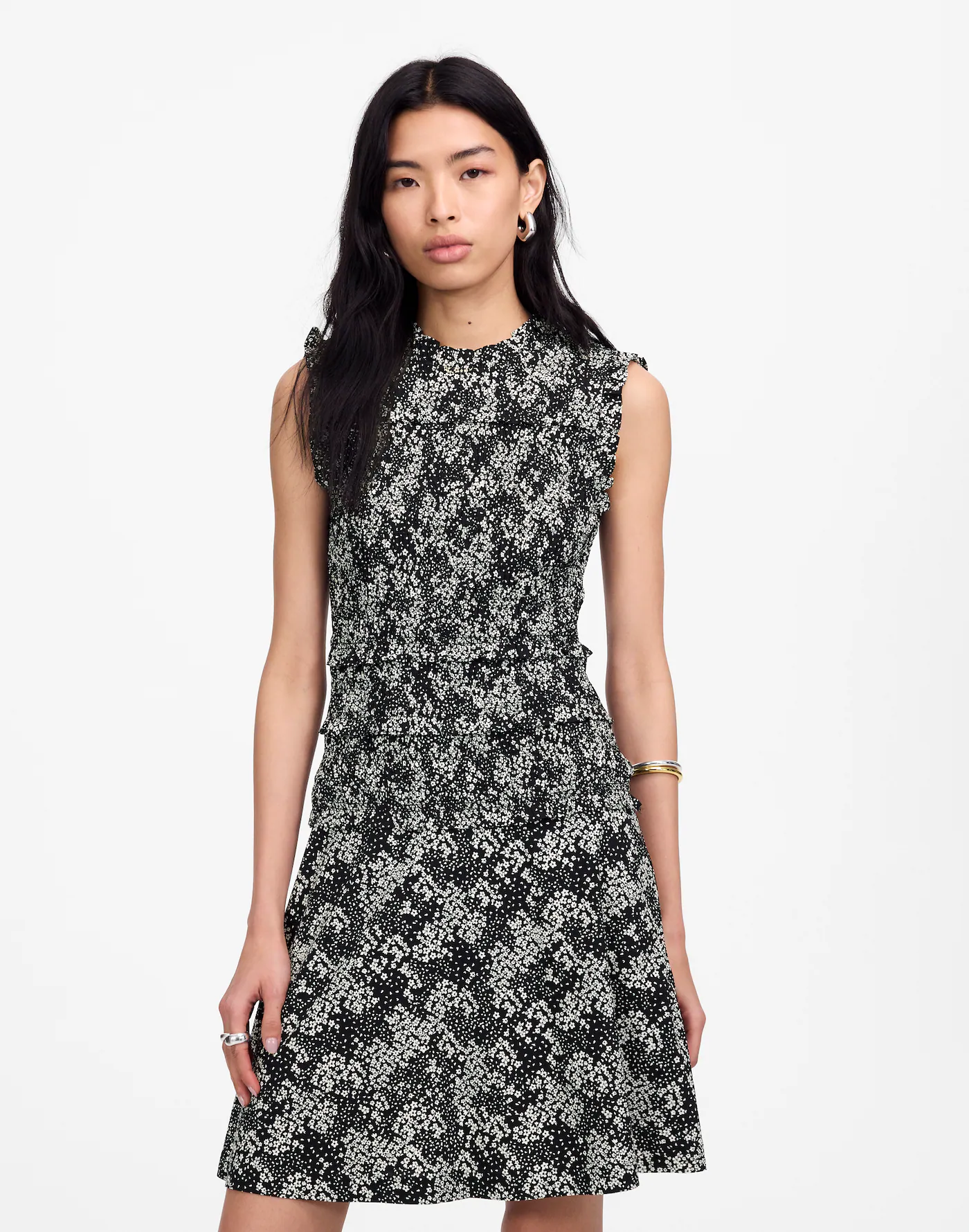 MW, Smocked Crewneck Mini Dress in Floral