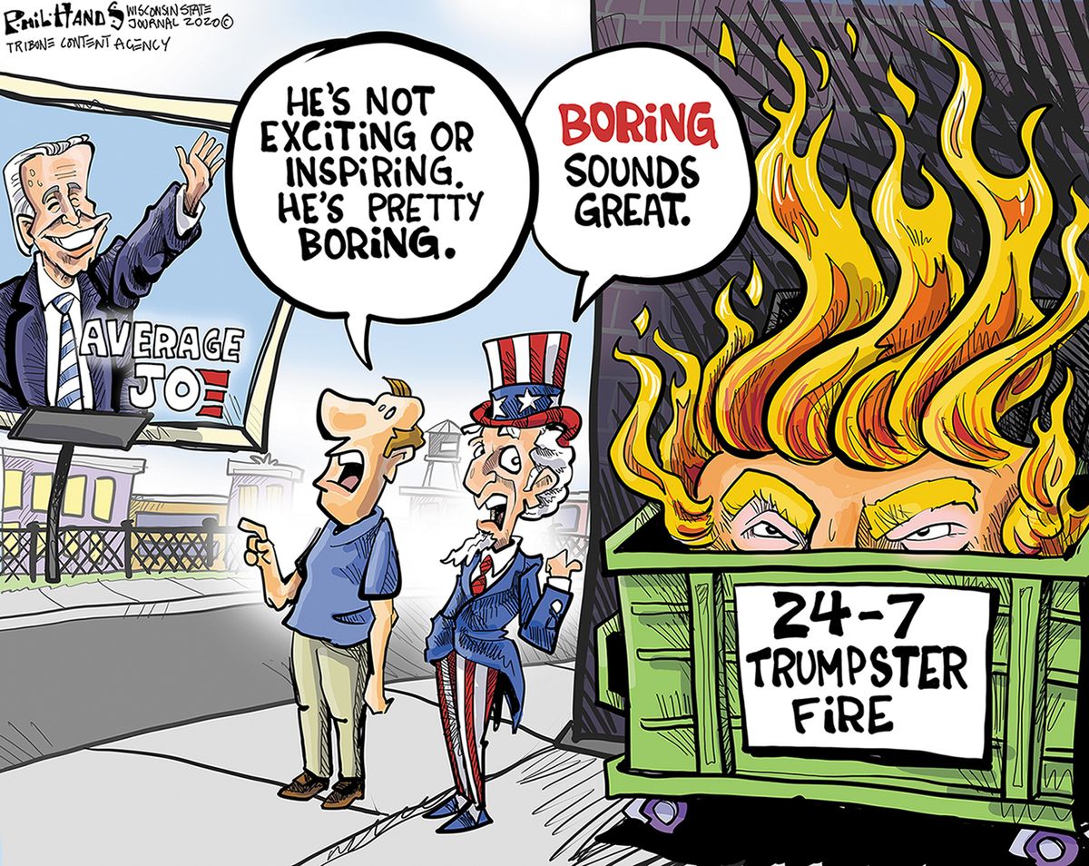 Political Cartoon U.S. Trump dumpster fire Biden 2020 The Week