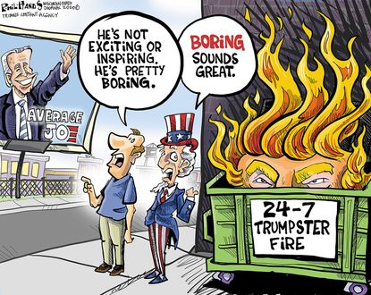 Political Cartoon U.S. Trump dumpster fire Biden 2020