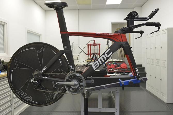One of Taylor Phinney's TT machines is put together for the test