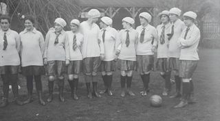 The Harrodian Ladies Football Team, photographed during WWI