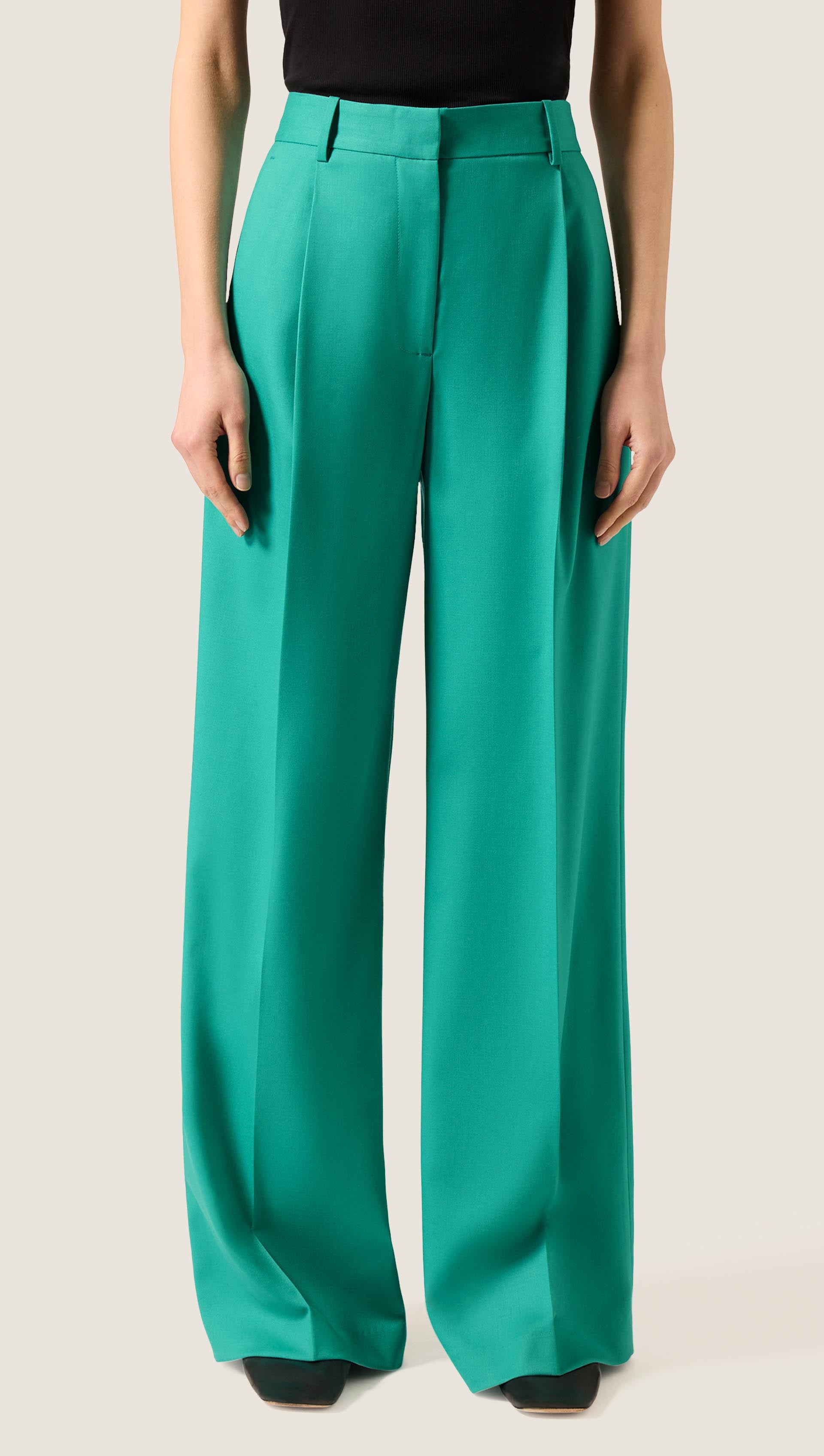 Single Pleat Trouser in Seasonless Wool | Sea Green