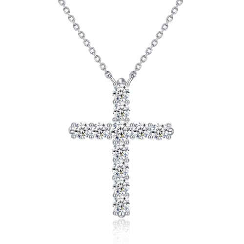Jsgemslee Silver Cross Necklace for Women White Gold Plated Cubic Zirconia Cross Pendant Necklace for Women Cross Jewelry Gifts