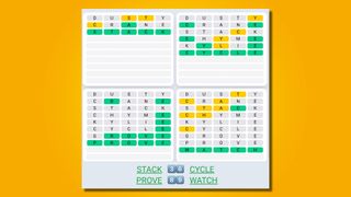 Quordle Daily Sequence answers for game 529 on a yellow background