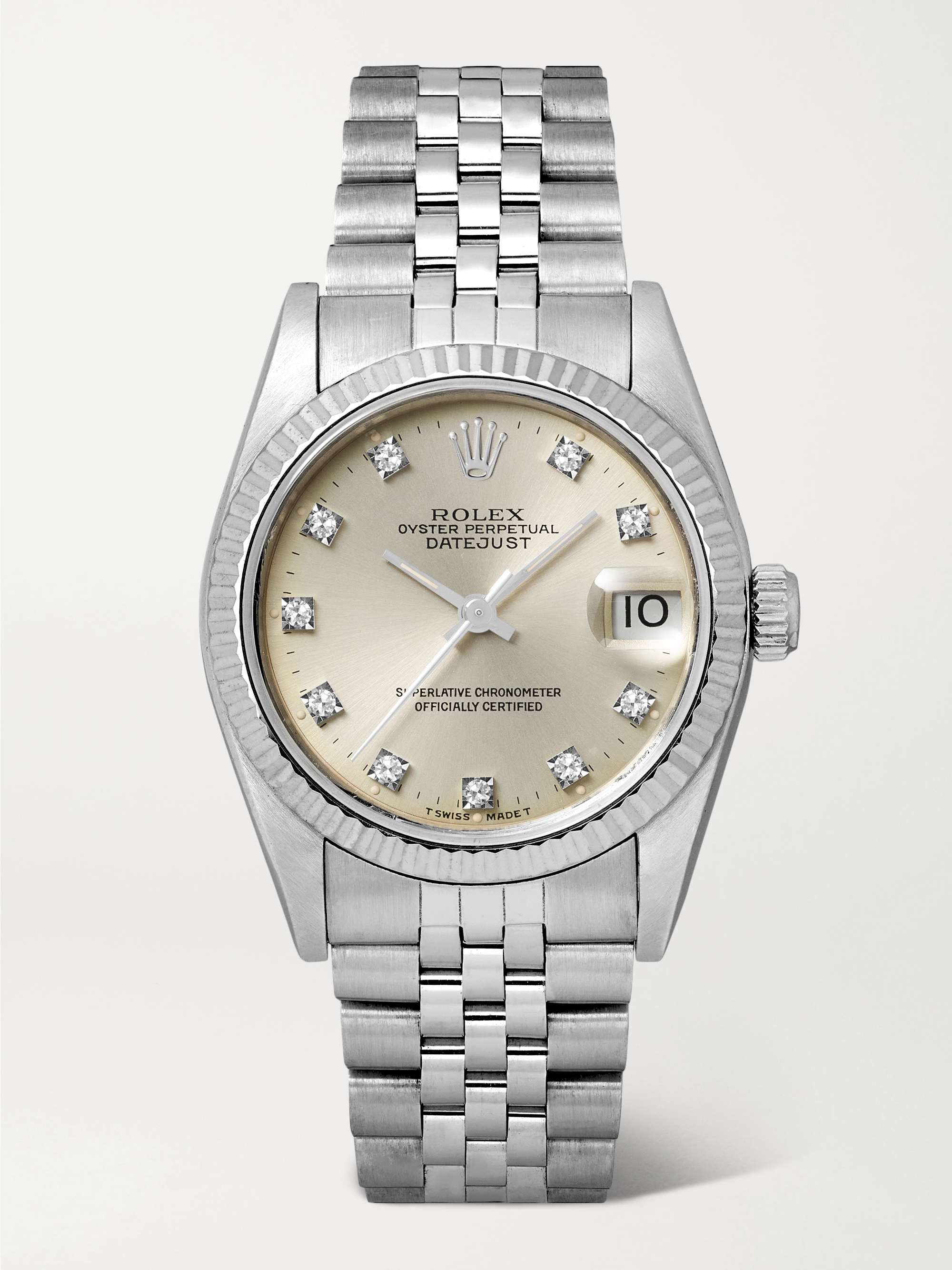 + Rolex Pre-Owned 1991 Oyster Perpetual Datejust Automatic 31mm Stainless Steel, 18-Karat White Gold and Diamond Watch, Ref. No. 68274g