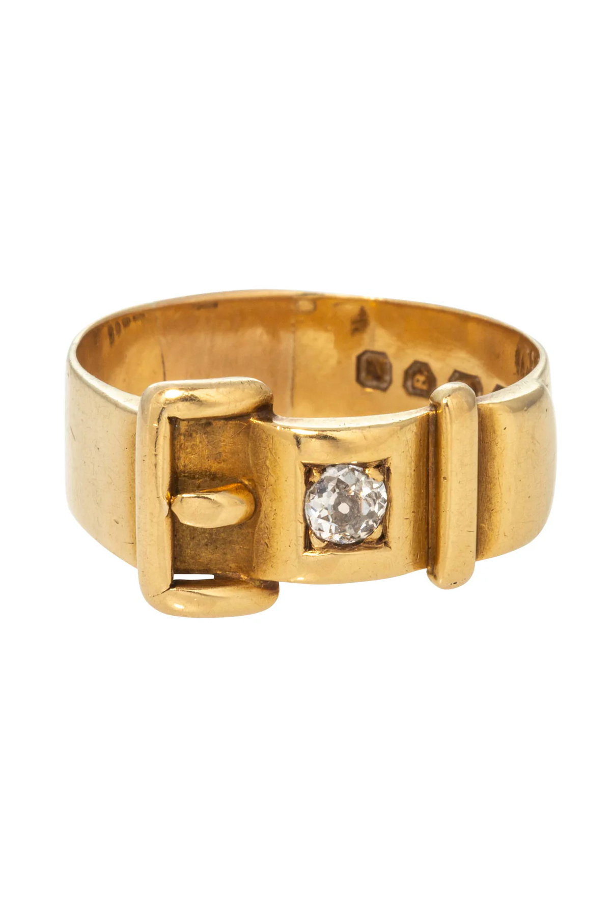 Croghan's Jewel Box Victorian Diamond 18k Yellow Gold Buckle Ring