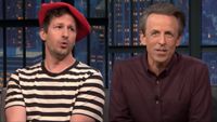 Andy Samberg in french outfit on Late Night With Seth Meyers September 26, 2024