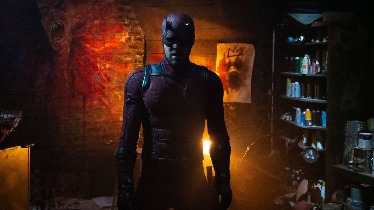 Charlie Cox&#039;s Matt Murdock in his Daredevil costume in Daredevil Born Again