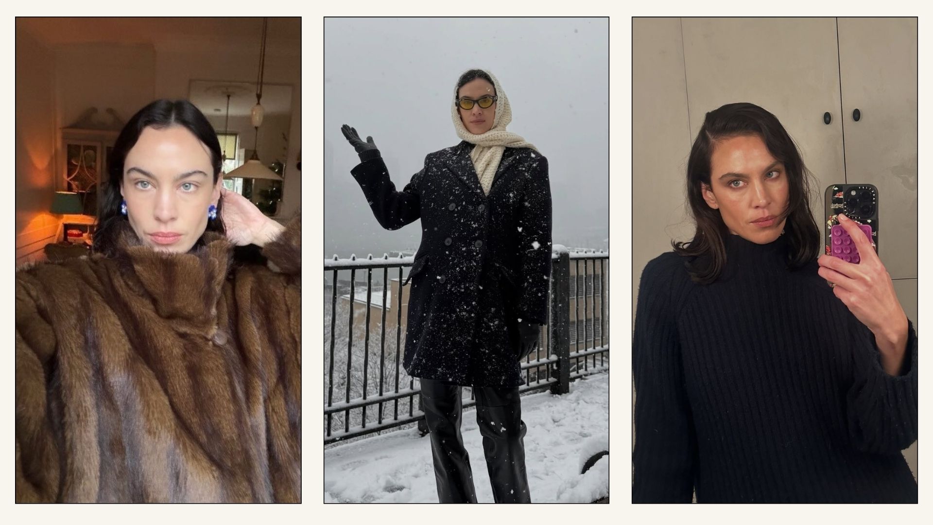 Collage of Alexa Chung's winter capsule wardrobe.