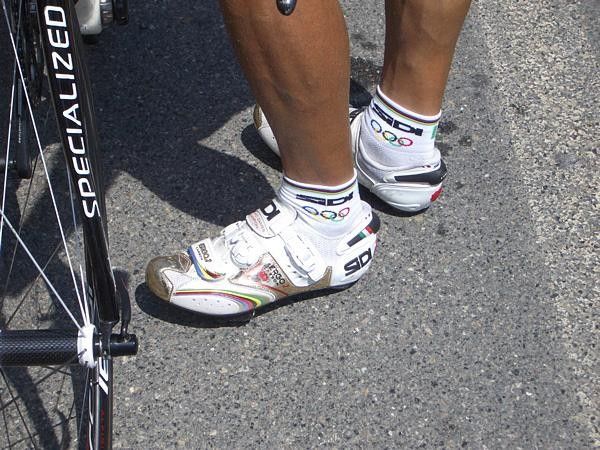 Remind me Paolo did you win something? Shoes and socks that manage to combine Italian, World and Olympic Championship colours - not available in the shops!