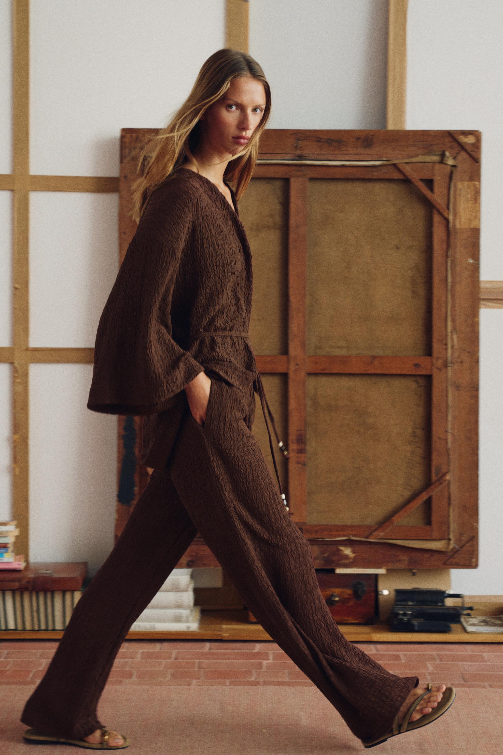 Crinkle Effect Belted Jacket