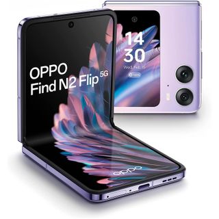 Oppo Find N2 Flip open and closed in purple press image