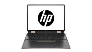HP Spectre x360 with HP logo on screen, on white backgroud
