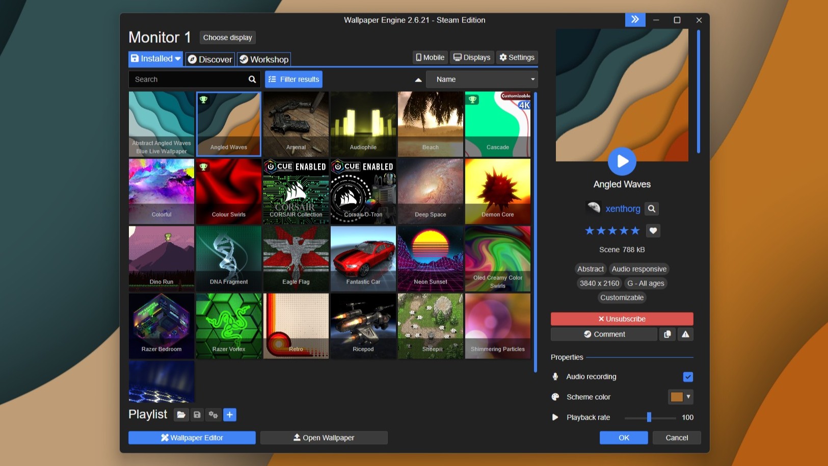 A screenshot showing Wallpaper Engine running on a PC