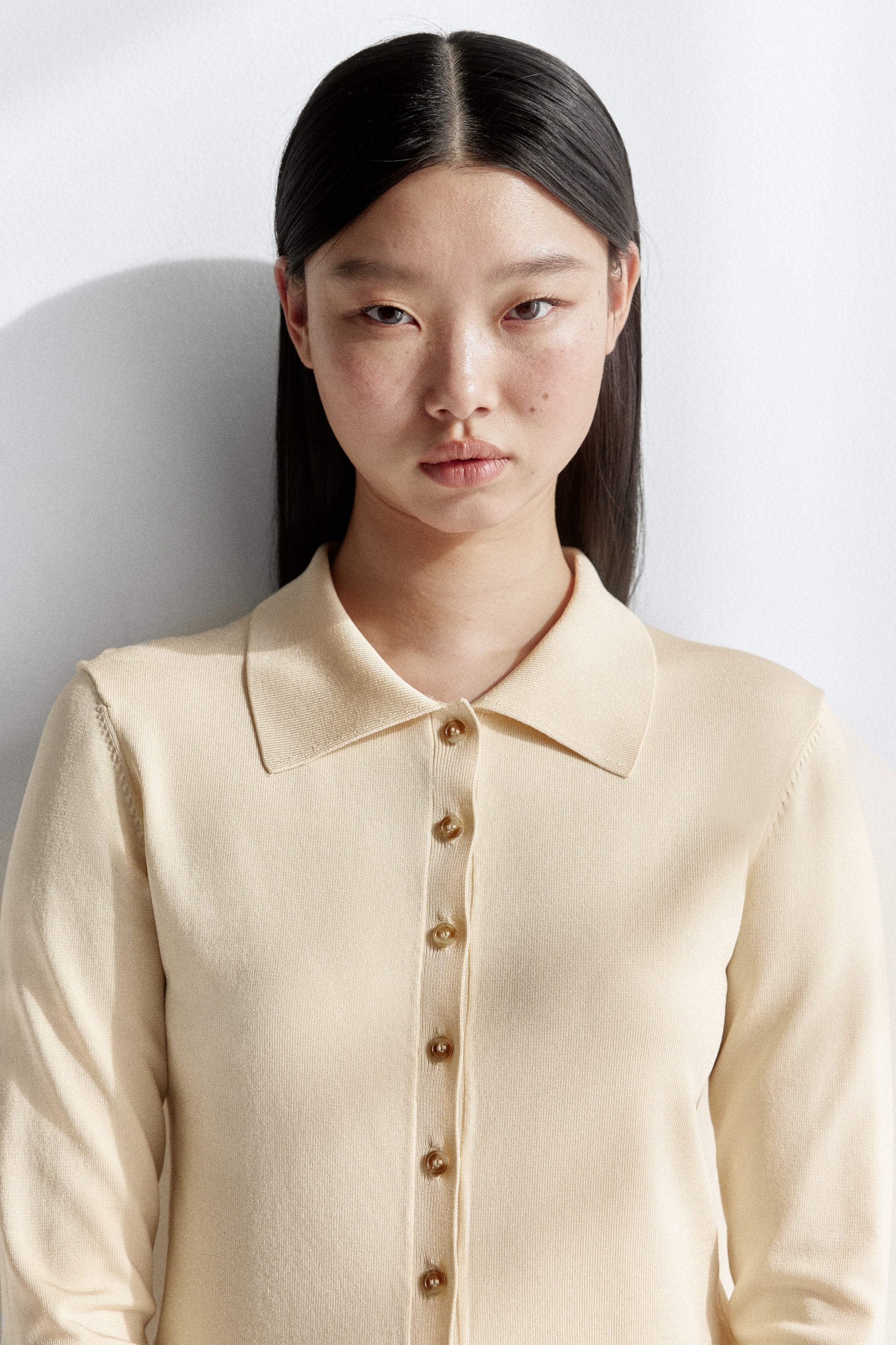 Fine-Knit Button-Front Top