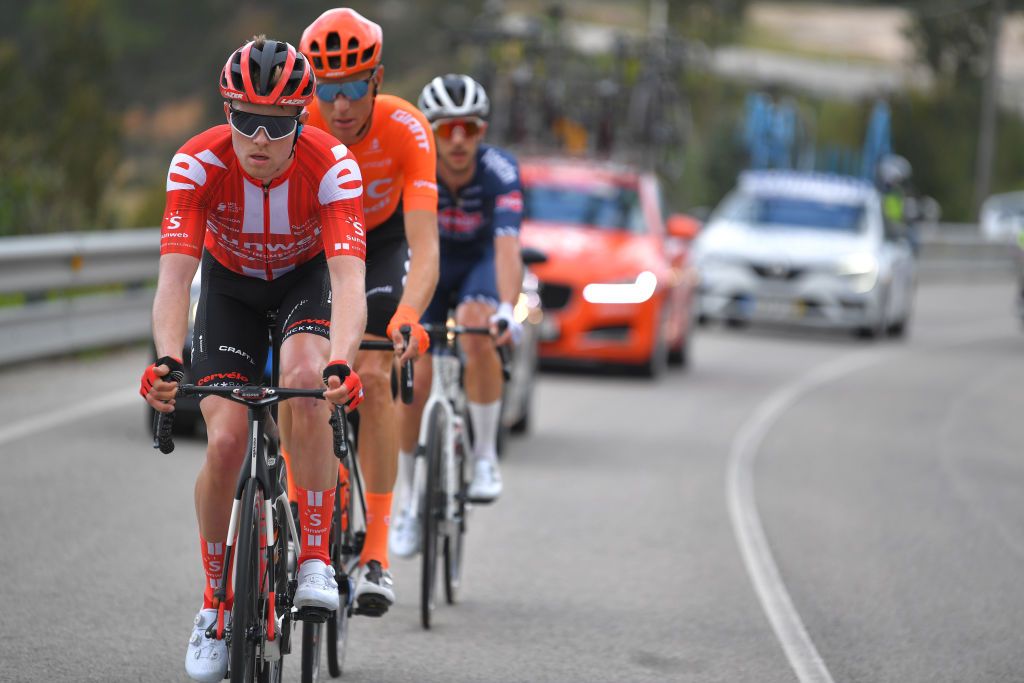 ALTO DA FIA MONCHIQUE PORTUGAL FEBRUARY 20 Casper Pedersen of Denmark and Team Sunweb Michael Schr of Switzerland and CCC Team Dries De Bondt of Belgium and Team AlpecinFenix Casper Pedersen of Denmark and Team Sunweb Michael Schr of Switzerland and CCC Team during the 46th Volta ao Algarve 2020 Stage 2 a 1839 km stage from Sagres Vila do Bispo to Alto da Fia 884m Monchique VAlgarve2020 on February 20 2020 in Alto da Fia Monchique Portugal Photo by Tim de WaeleGetty Images