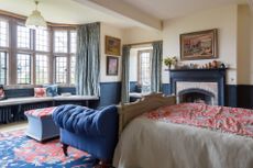 bedroom in Jacobean manor house once the schoolroom for the Mitford sister