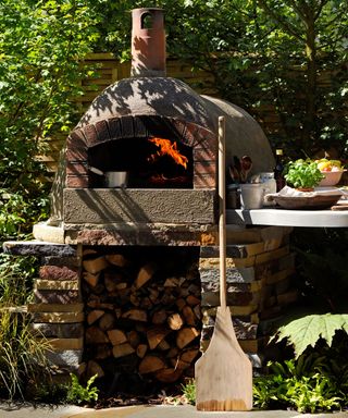 Brick built outdoor pizza oven