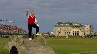 Jack Nicklaus on the Swilcan Bridge in 2005