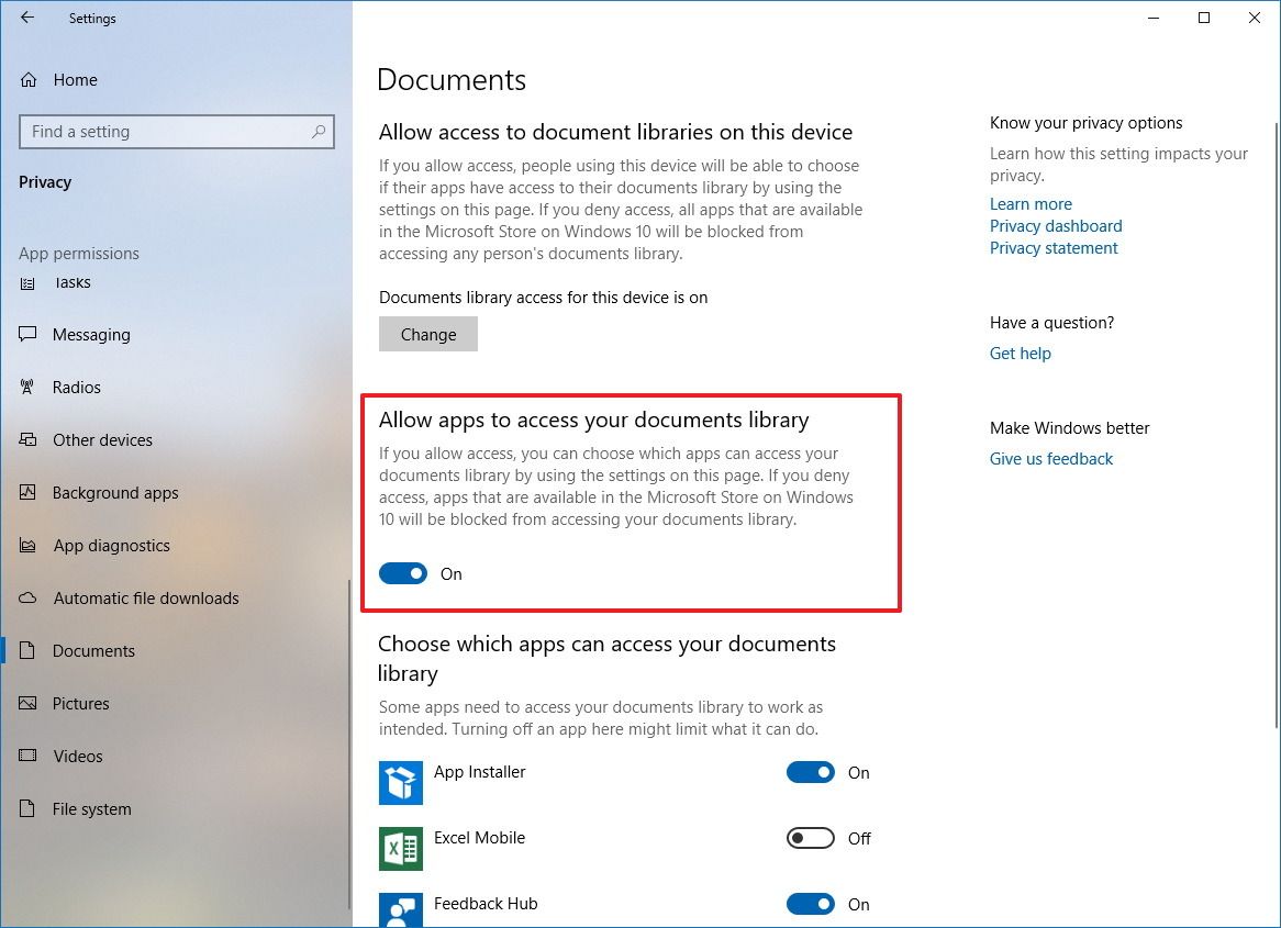 How to manage file access permissions for apps on Windows 10 April 2018