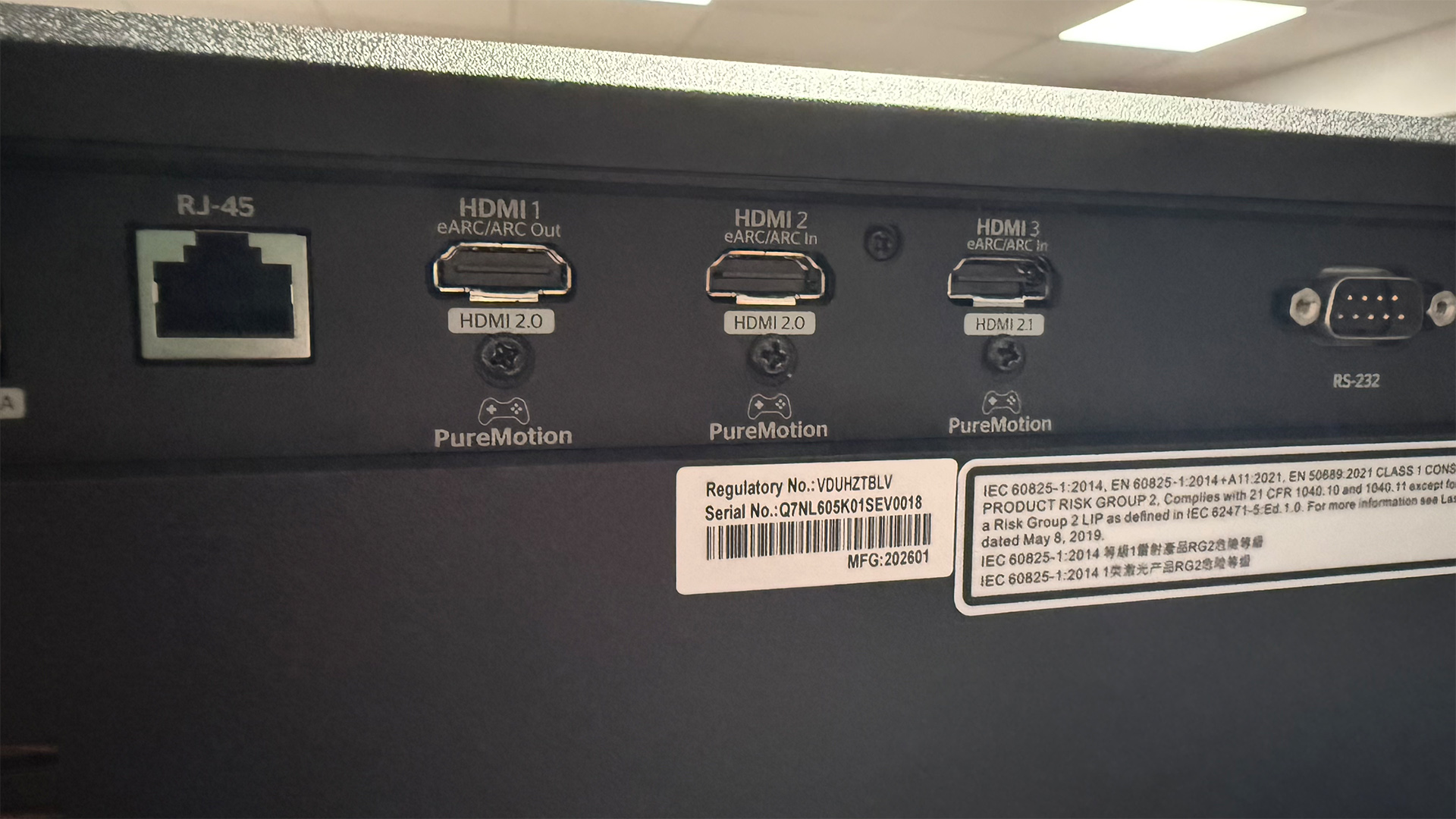 Optoma UHZ78LV home cinema projector, rear of unit showing connections