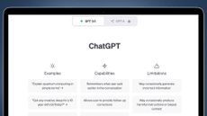 A laptop on a blue background showing the ChatGPT homescreen