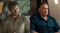 Right: Chris Pratt in The Terminal: Dark Wolf. Left: Arnold Schwarzenegger as Luke Brunner in episode 204 of Fubar