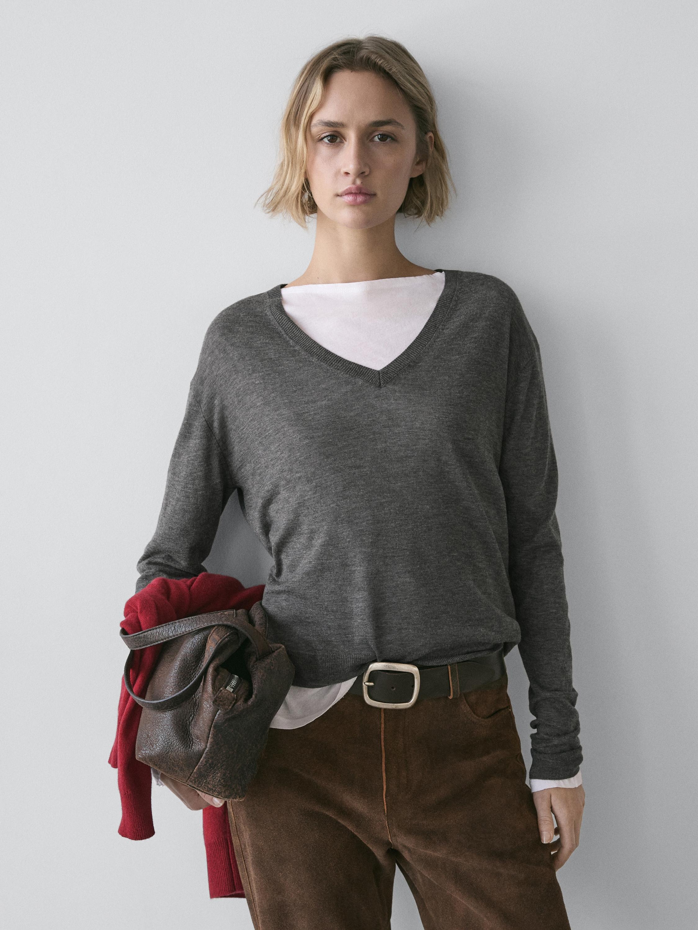 Silk and Wool Blend Knit Sweater