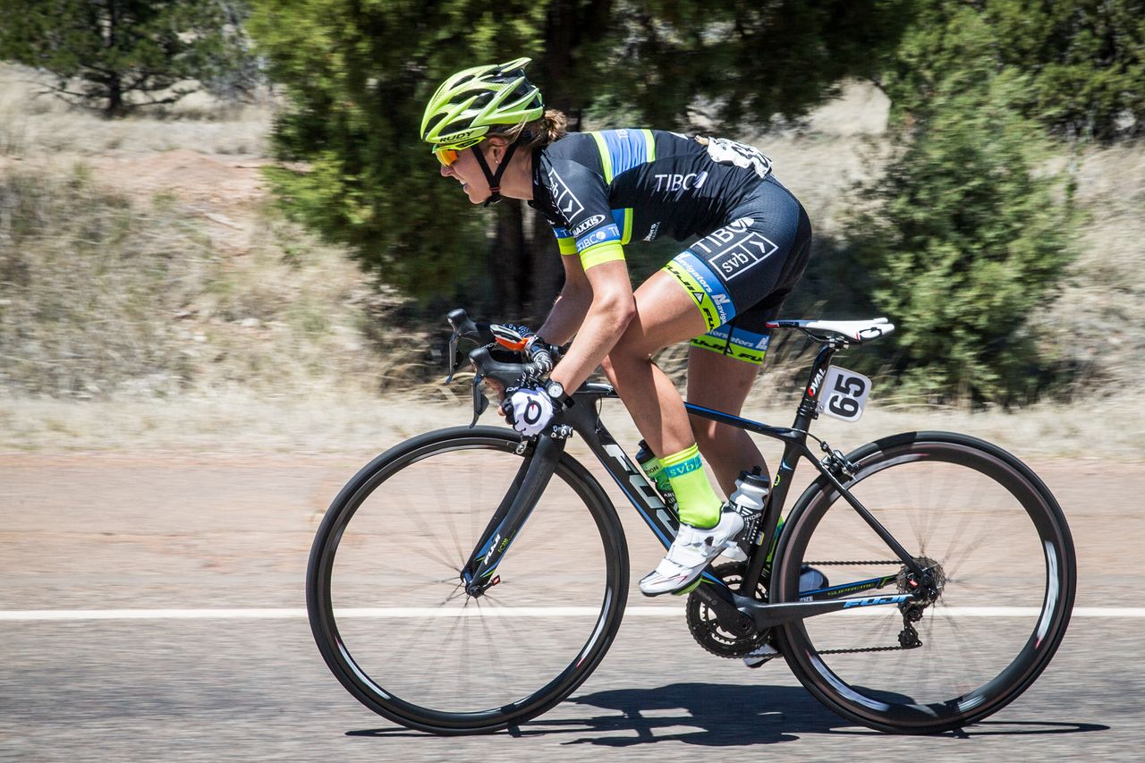 Lindsay Myers (TIBCO) chases down an attack during stage 2 at Tour of the Gila.