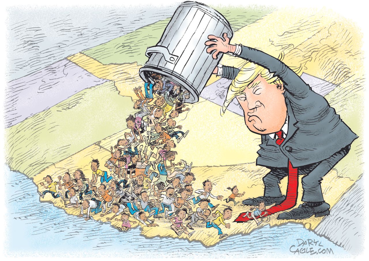 Political Cartoon U.S. Trump California refugees