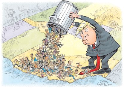 Political Cartoon U.S. Trump California refugees