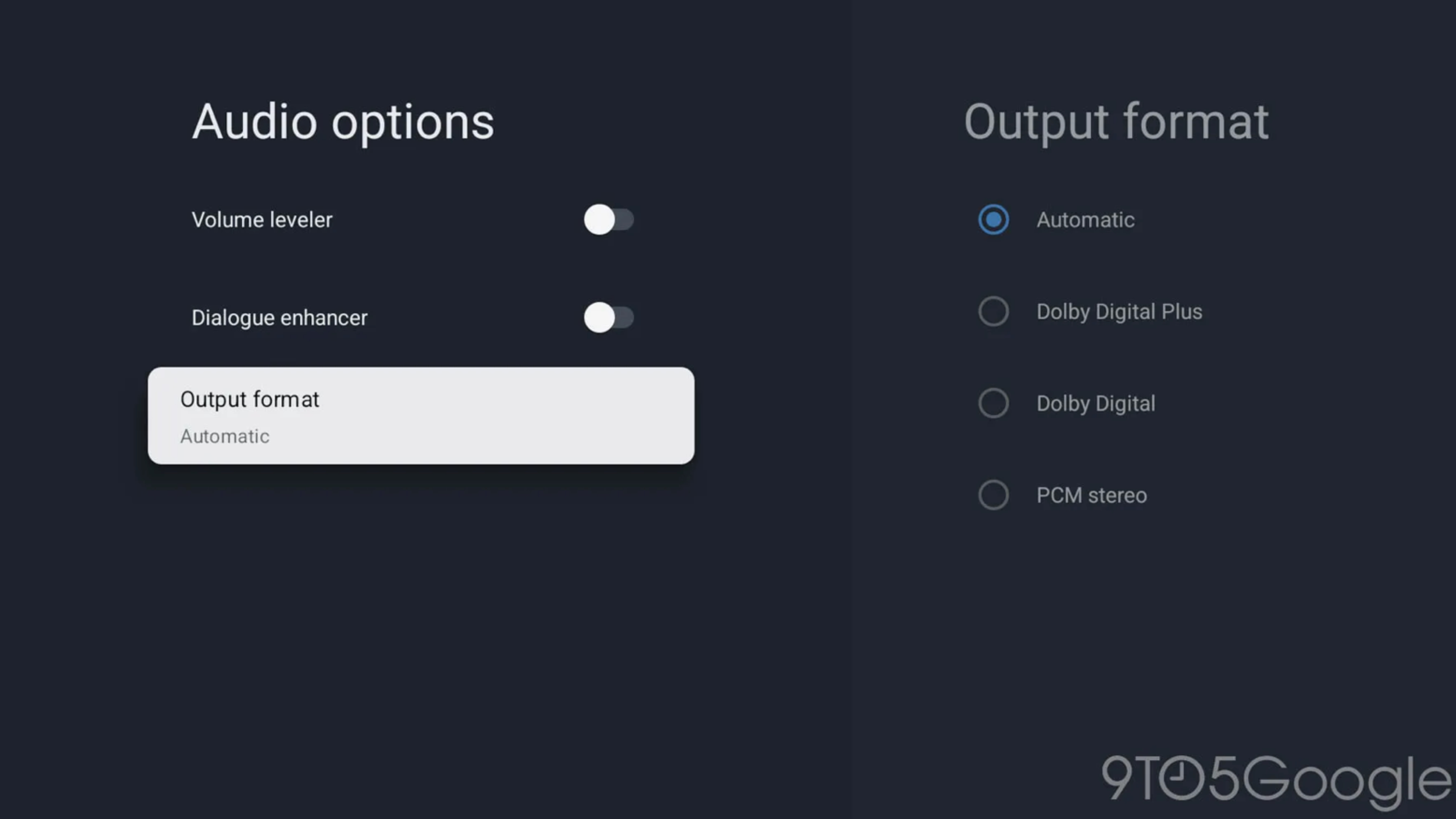 New audio output settings on Android TV 14.