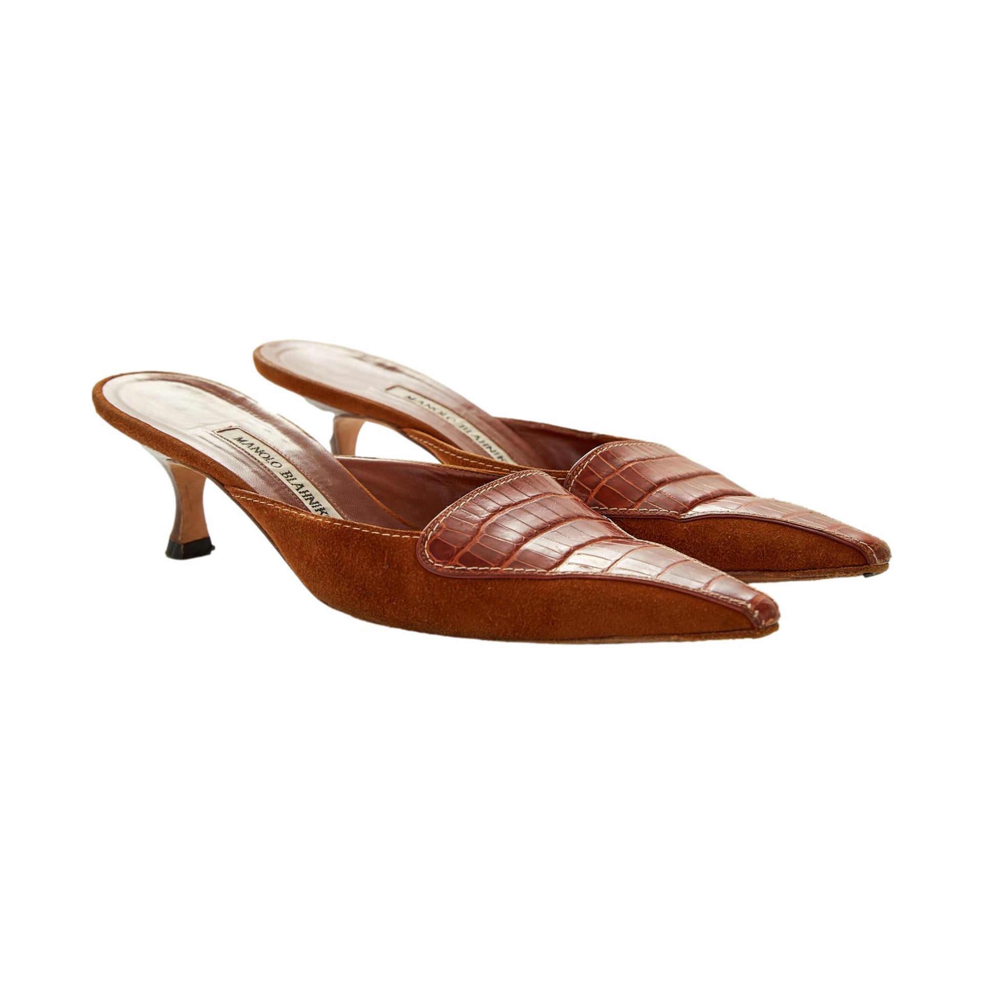 Manolo Blahnik Croc Kitten Heels
