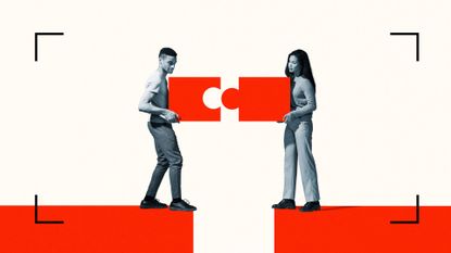 Woman and man slotting puzzle pieces together to represent compromise and how to be happy in a relationship