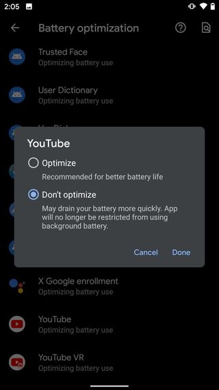 Turn off app battery optimization