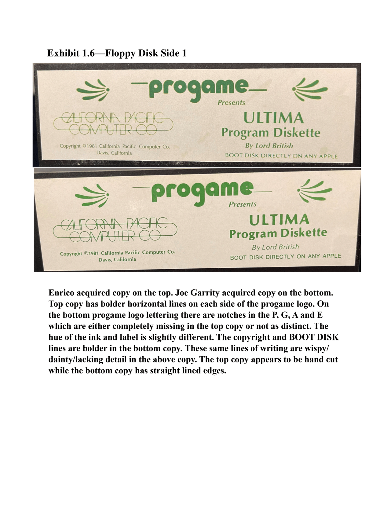 Evidence of alleged game forgeries