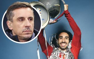 Spain star Marc Cucurella, with Gary Neville inset