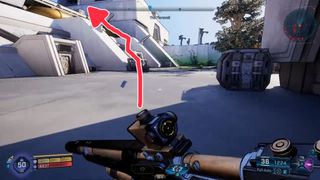 Maurice's Black Market vending machine - red arrow showing jump path to the vending machine